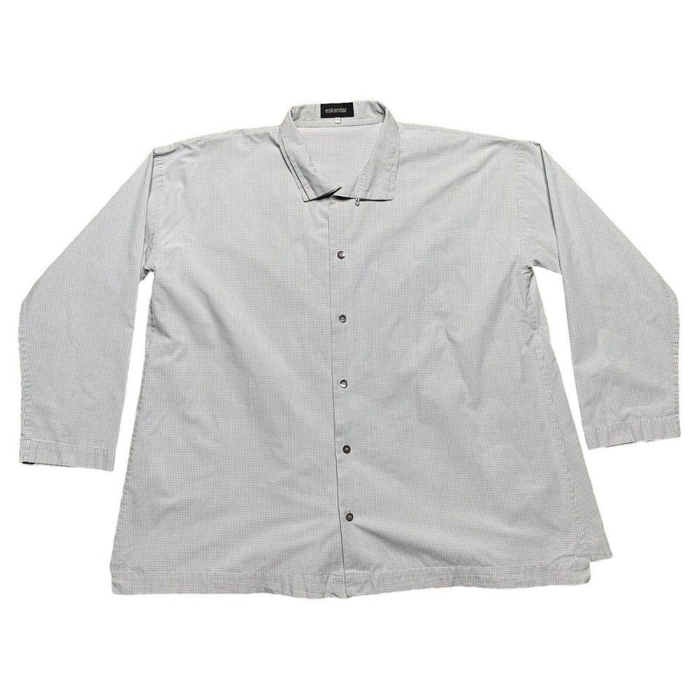 NWOT Eskandar Wide A Line Collared Gray Cotton Shirt Long Sleeve Lagenlook Sz 1